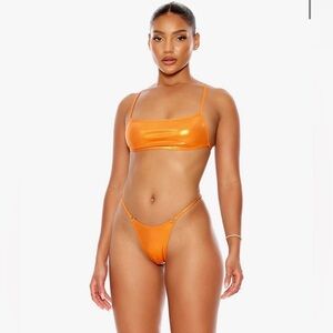 Forplay Orange Metallic 2 Piece Bandeau Top & Thong  Bottom Bikini  S(US 2) NWT
